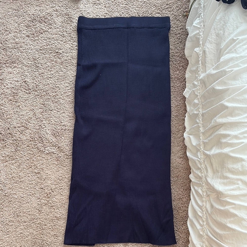Source Unknown Blue and White Maxi Pencil Skirt for Work